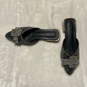Black Sparkly Point Toe Flats